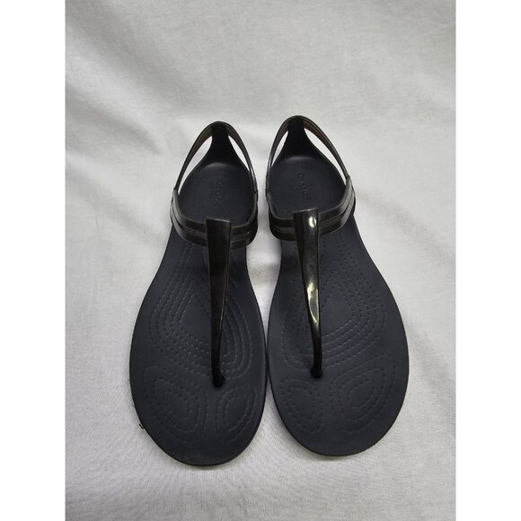 Crocs Isabella Women's Size 6 Black Jelly T-Strap Iconic Comfort Sandals- Rare - Picture 2 of 6